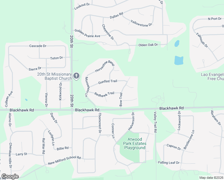 map of restaurants, bars, coffee shops, grocery stores, and more near 3260 Redhawk Trail in Rockford