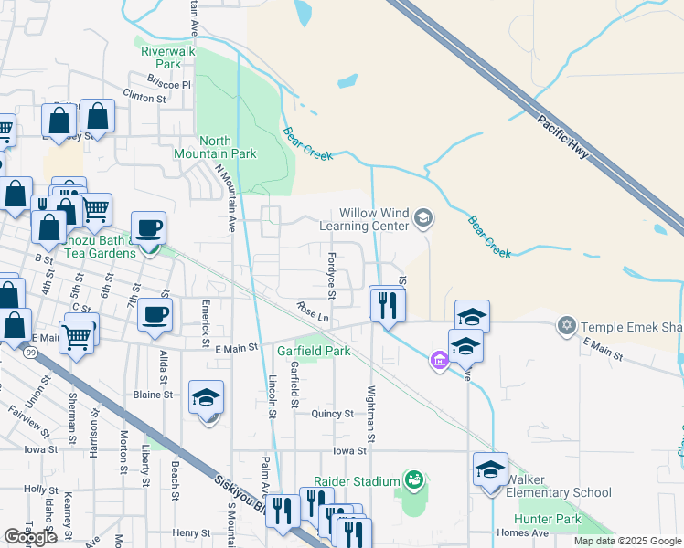 map of restaurants, bars, coffee shops, grocery stores, and more near 1330 Evan Lane in Ashland