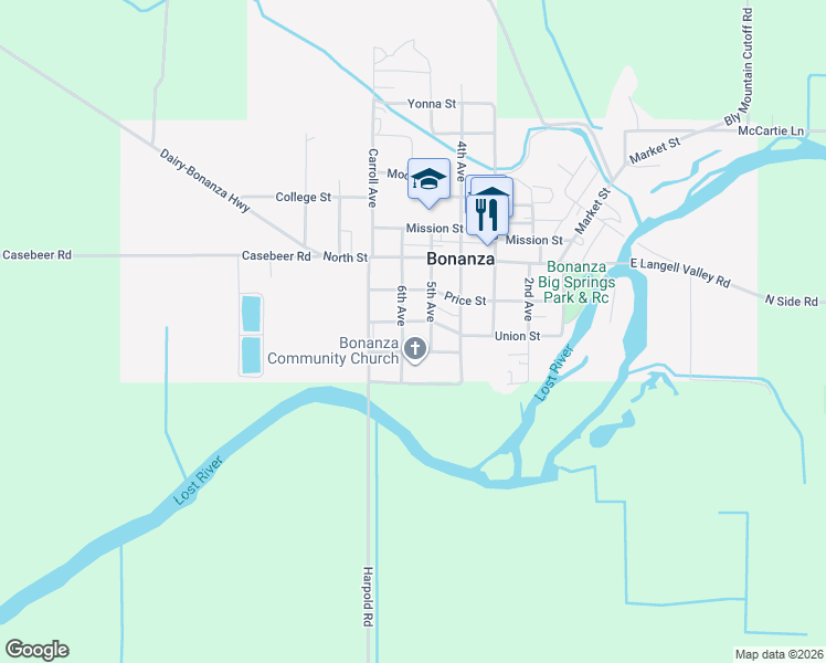 map of restaurants, bars, coffee shops, grocery stores, and more near 3229 6th Ave in Bonanza