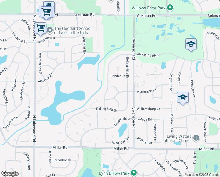 map of restaurants, bars, coffee shops, grocery stores, and more near 1459 Alexandra Boulevard in Crystal Lake