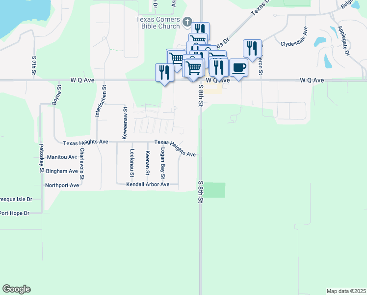 map of restaurants, bars, coffee shops, grocery stores, and more near 7091 Texas Heights Avenue in Kalamazoo