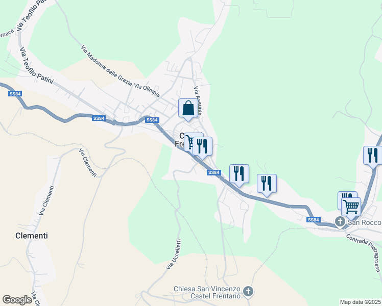 map of restaurants, bars, coffee shops, grocery stores, and more near SS84 in Castel Frentano