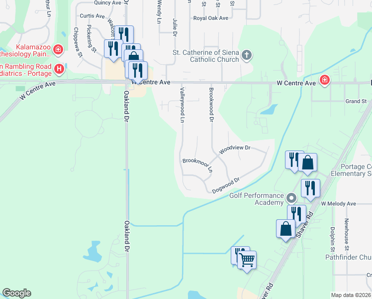 map of restaurants, bars, coffee shops, grocery stores, and more near 8306 Brookcrest Drive in Portage