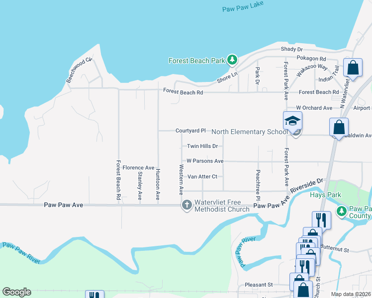 map of restaurants, bars, coffee shops, grocery stores, and more near 942 Western Avenue in Watervliet