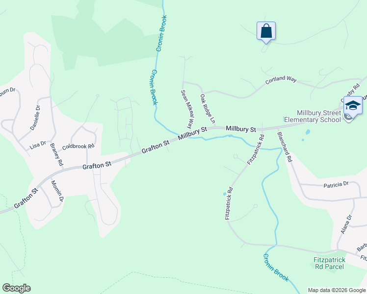 map of restaurants, bars, coffee shops, grocery stores, and more near 161 Millbury Street in Grafton