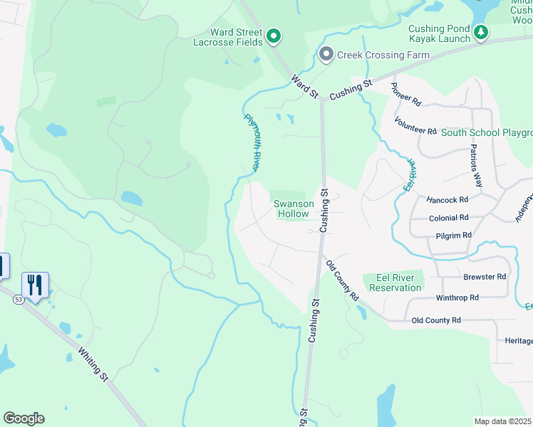 map of restaurants, bars, coffee shops, grocery stores, and more near 5 Cape Cod Lane in Hingham