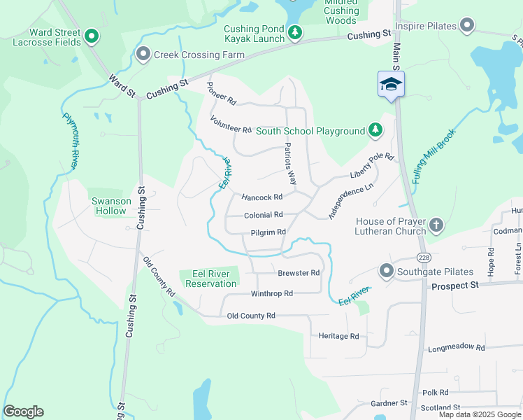 map of restaurants, bars, coffee shops, grocery stores, and more near 32 Colonial Road in Hingham