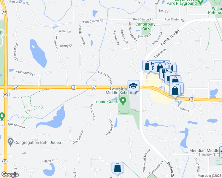 map of restaurants, bars, coffee shops, grocery stores, and more near 5517 Oak Grove Drive in Lake Zurich