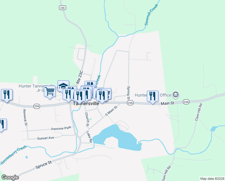 map of restaurants, bars, coffee shops, grocery stores, and more near 5936 Mian Street in Tannersville