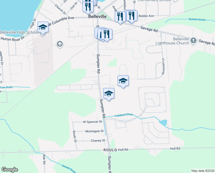 map of restaurants, bars, coffee shops, grocery stores, and more near 767 Sumpter Road in Belleville