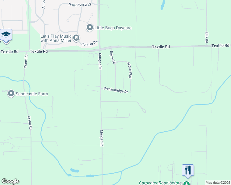 map of restaurants, bars, coffee shops, grocery stores, and more near 5104 Breckenridge Drive in Ypsilanti
