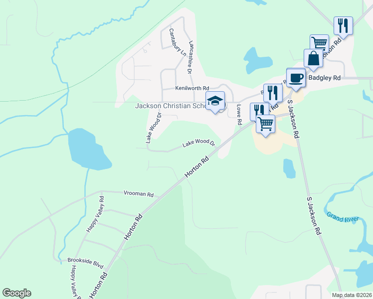 map of restaurants, bars, coffee shops, grocery stores, and more near 2710 Horton Road in Jackson
