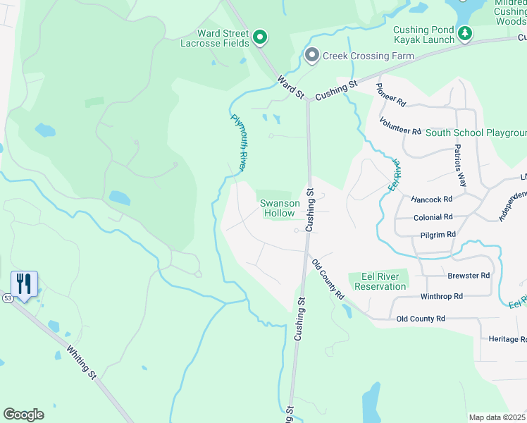 map of restaurants, bars, coffee shops, grocery stores, and more near 5 Cape Cod Lane in Hingham