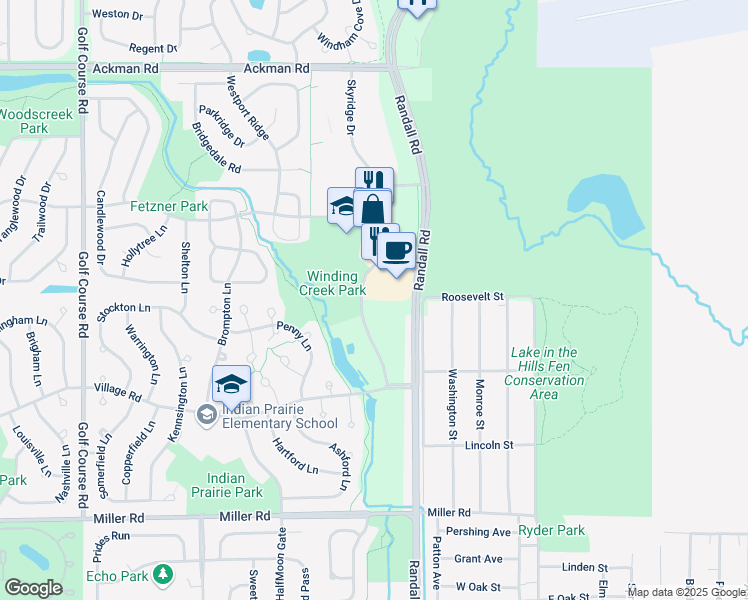 map of restaurants, bars, coffee shops, grocery stores, and more near 1595 Carlemont Drive in Crystal Lake