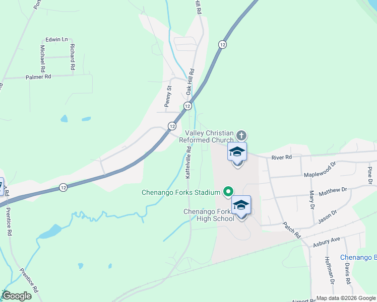 map of restaurants, bars, coffee shops, grocery stores, and more near 339 Kattelville Rd in Binghamton