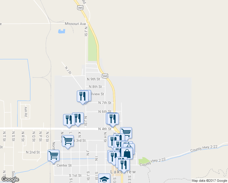 map of restaurants, bars, coffee shops, grocery stores, and more near 720 North G Street in Lakeview