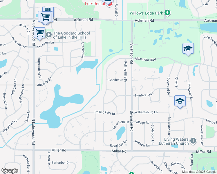 map of restaurants, bars, coffee shops, grocery stores, and more near 1459 Alexandra Boulevard in Crystal Lake