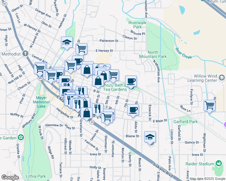 map of restaurants, bars, coffee shops, grocery stores, and more near 248 5th Street in Ashland