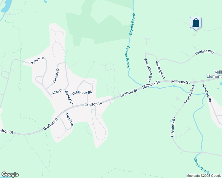map of restaurants, bars, coffee shops, grocery stores, and more near 125 Grafton Street in Millbury