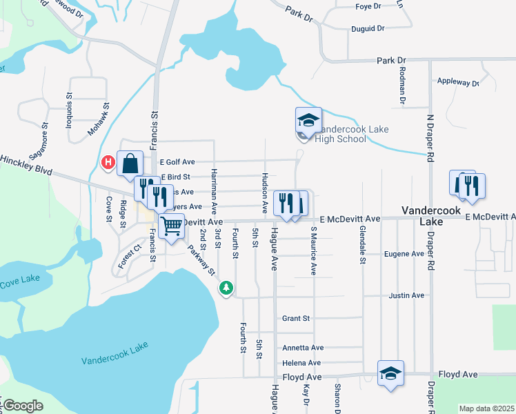 map of restaurants, bars, coffee shops, grocery stores, and more near 705 Cass Avenue in Jackson