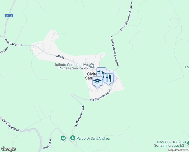 map of restaurants, bars, coffee shops, grocery stores, and more near 102 Viale Umberto I in Civitella San Paolo