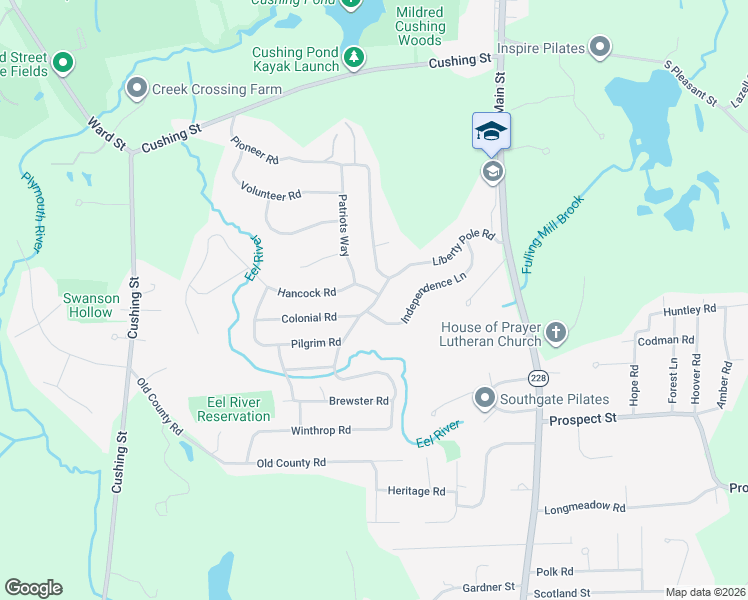 map of restaurants, bars, coffee shops, grocery stores, and more near 1 Patriots Way in Hingham