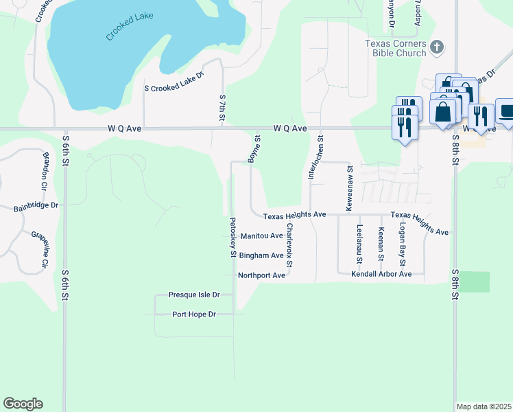 map of restaurants, bars, coffee shops, grocery stores, and more near 8207 Boyne Street in Kalamazoo
