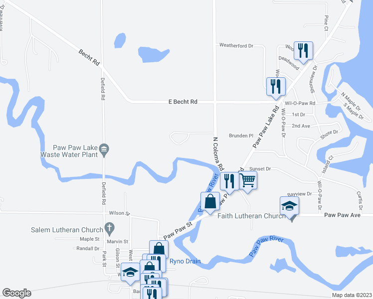 map of restaurants, bars, coffee shops, grocery stores, and more near 6388 Sycamore Bluff in Coloma