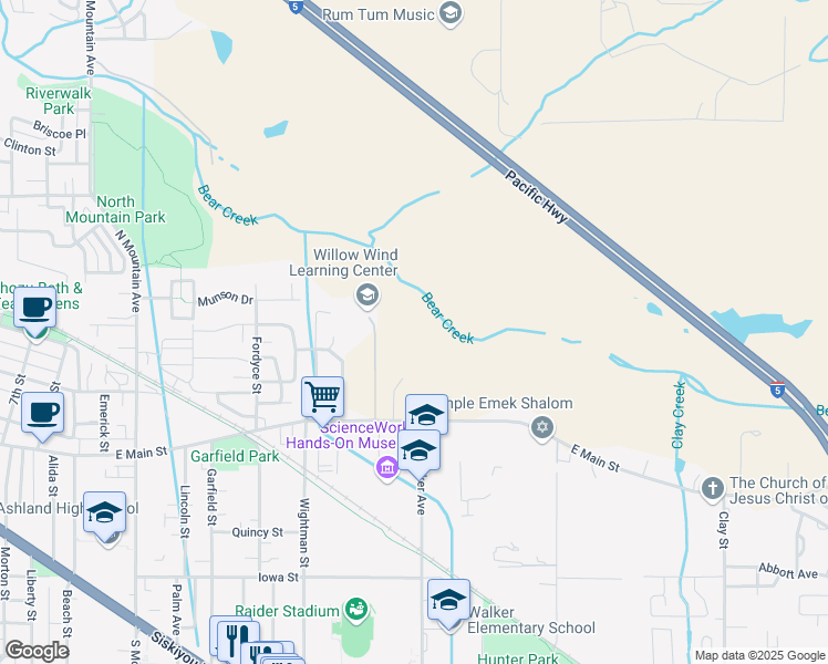 map of restaurants, bars, coffee shops, grocery stores, and more near 1521 East Main Street in Ashland
