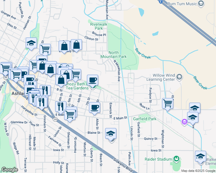 map of restaurants, bars, coffee shops, grocery stores, and more near 1008 Clear Creek Drive in Ashland