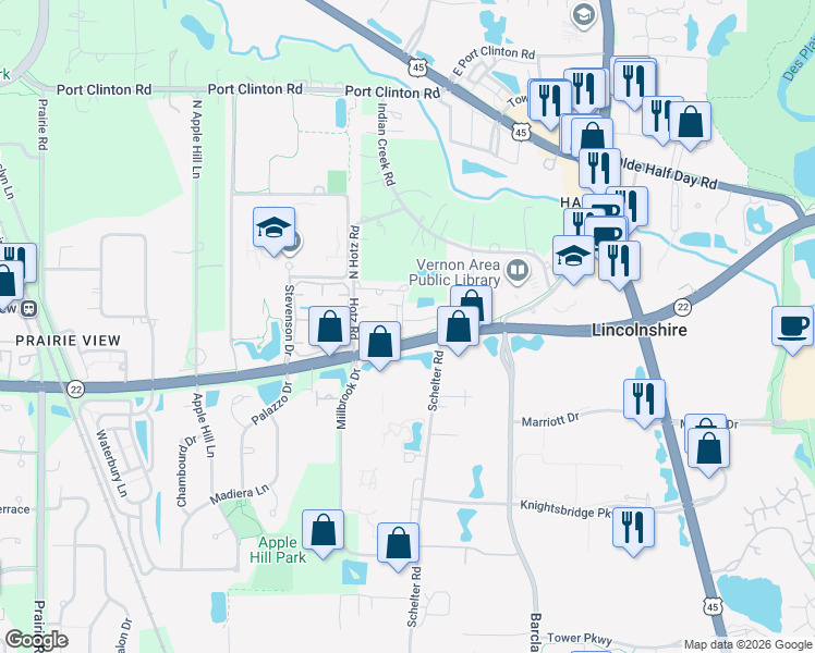 map of restaurants, bars, coffee shops, grocery stores, and more near 20 Beaconsfield Court in Lincolnshire