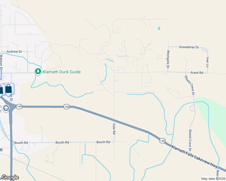 map of restaurants, bars, coffee shops, grocery stores, and more near 2923 Vale Road in Klamath Falls