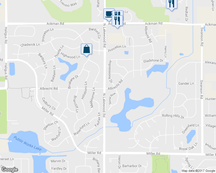 map of restaurants, bars, coffee shops, grocery stores, and more near 2917 Impressions Drive in Lake in the Hills