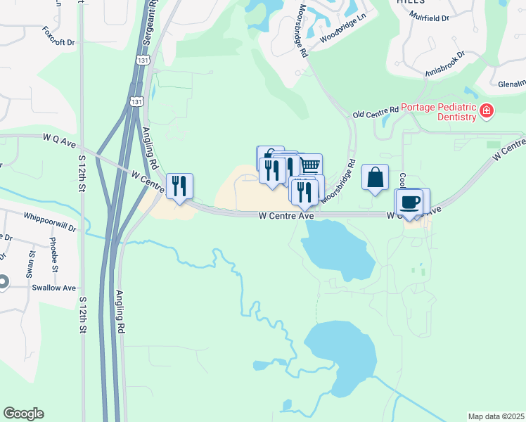map of restaurants, bars, coffee shops, grocery stores, and more near 4050 West Centre Avenue in Portage