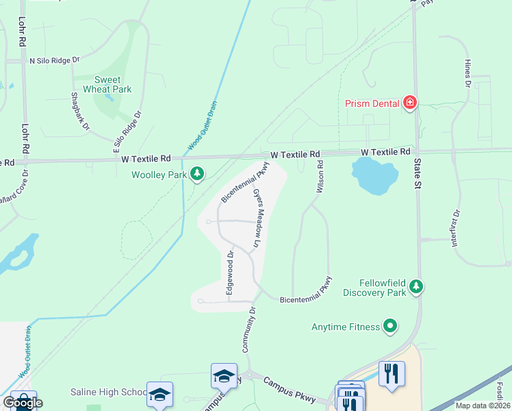 map of restaurants, bars, coffee shops, grocery stores, and more near 6182 Gyers Meadow Lane in Ann Arbor