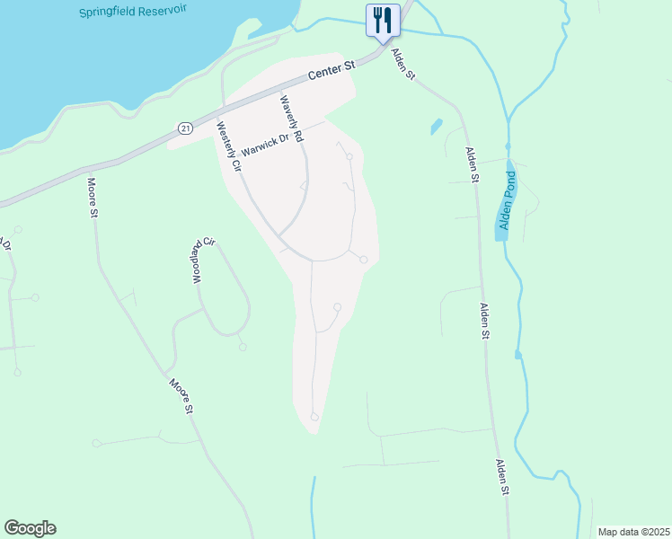 map of restaurants, bars, coffee shops, grocery stores, and more near 264 Westerly Circle in Ludlow