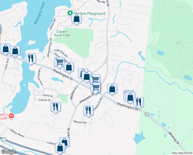 map of restaurants, bars, coffee shops, grocery stores, and more near 34 Edgeworth Street in Weymouth