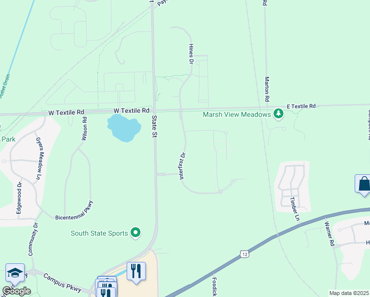 map of restaurants, bars, coffee shops, grocery stores, and more near Interfirst Drive in Saline