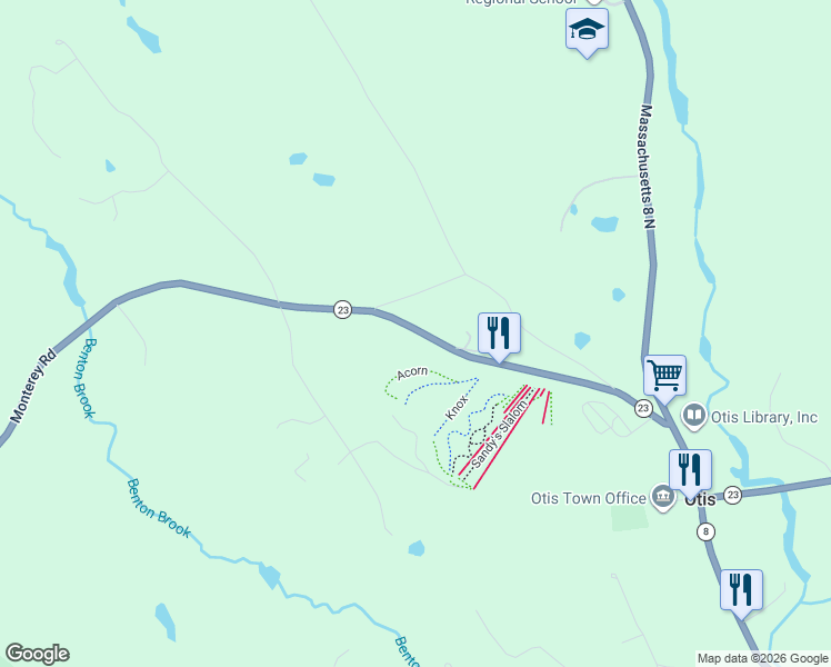 map of restaurants, bars, coffee shops, grocery stores, and more near 270-302 Monterey Road in Otis
