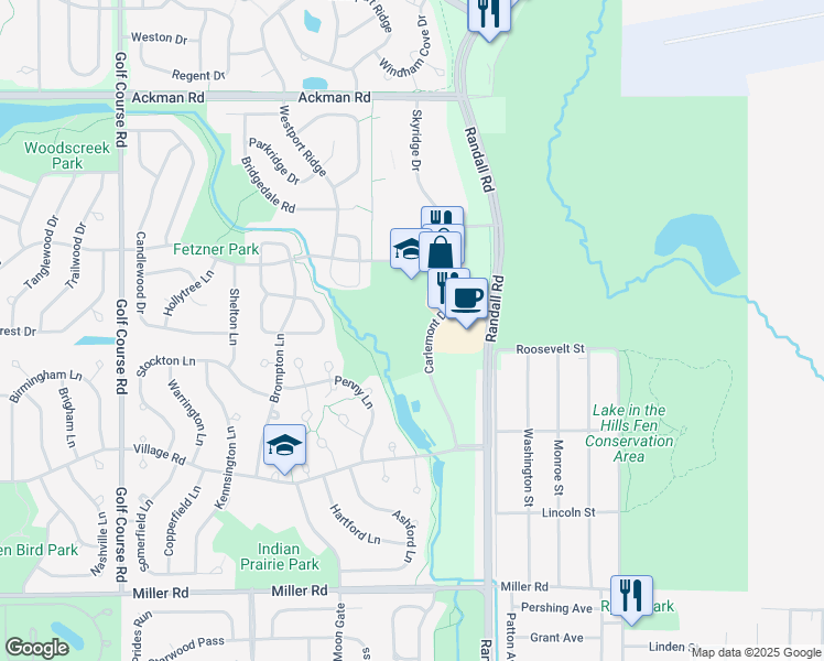 map of restaurants, bars, coffee shops, grocery stores, and more near 1560 Carlemont Drive in Crystal Lake