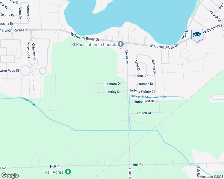 map of restaurants, bars, coffee shops, grocery stores, and more near 47573 Belmont Drive in Belleville