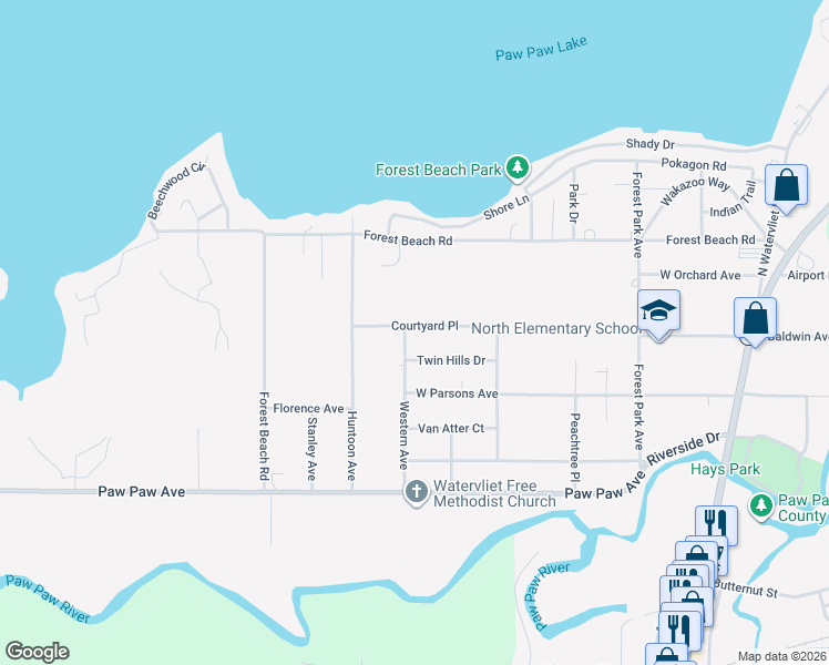 map of restaurants, bars, coffee shops, grocery stores, and more near 1032 Western Avenue in Watervliet
