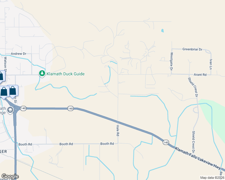 map of restaurants, bars, coffee shops, grocery stores, and more near 3006 Vale Road in Klamath Falls