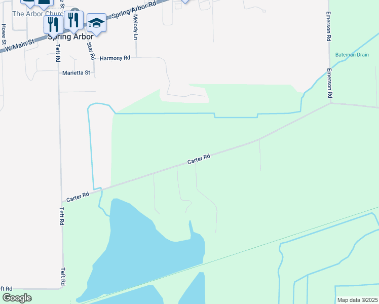 map of restaurants, bars, coffee shops, grocery stores, and more near 7100 Carter Road in Spring Arbor