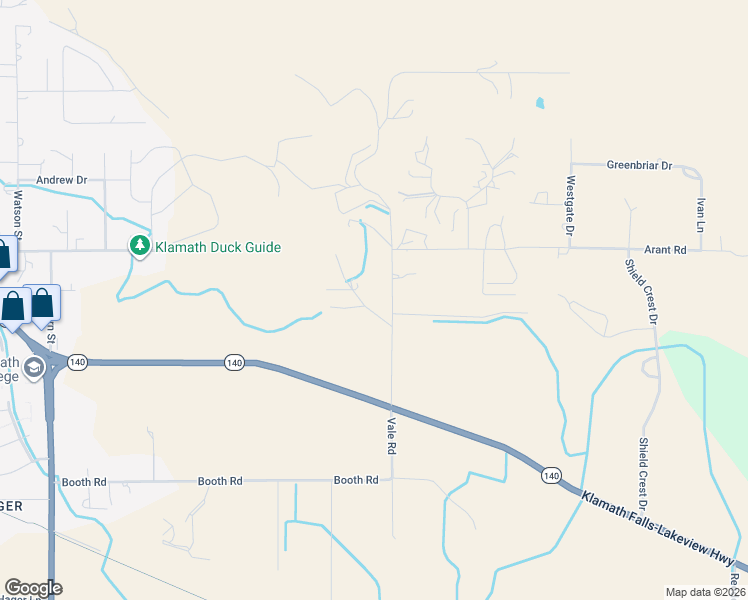 map of restaurants, bars, coffee shops, grocery stores, and more near 3006 Vale Road in Klamath Falls
