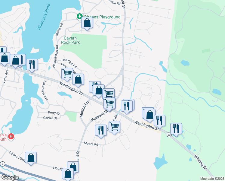 map of restaurants, bars, coffee shops, grocery stores, and more near 34 Edgeworth Street in Weymouth