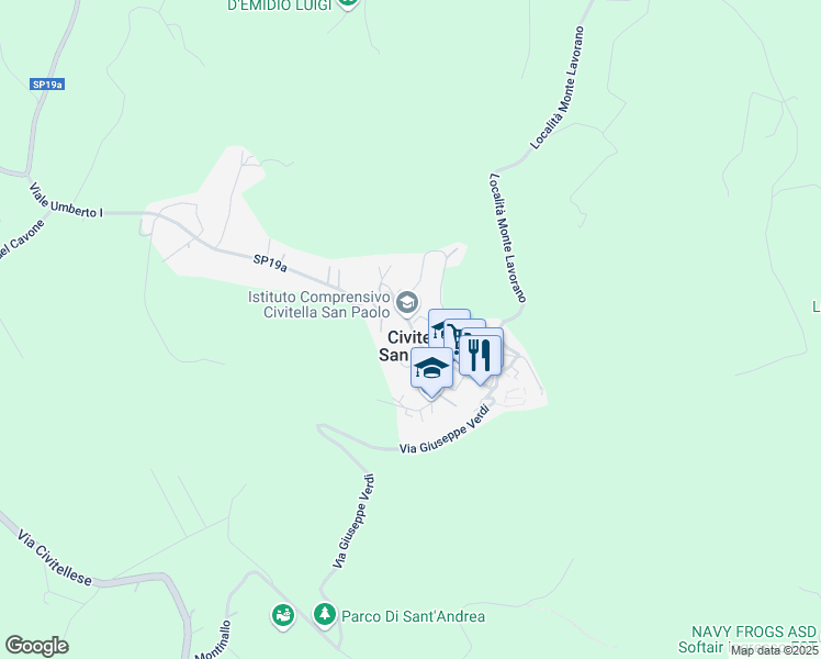 map of restaurants, bars, coffee shops, grocery stores, and more near 102 Viale Umberto I in Civitella San Paolo