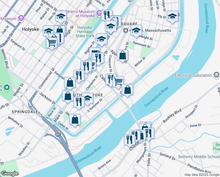 map of restaurants, bars, coffee shops, grocery stores, and more near 20 Massachusetts 116 in Holyoke