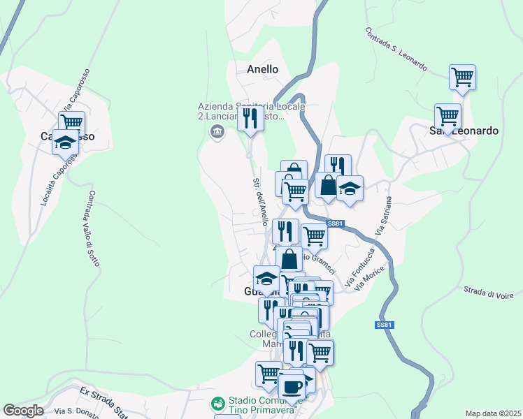 map of restaurants, bars, coffee shops, grocery stores, and more near 11 Via Anello in Guardiagrele