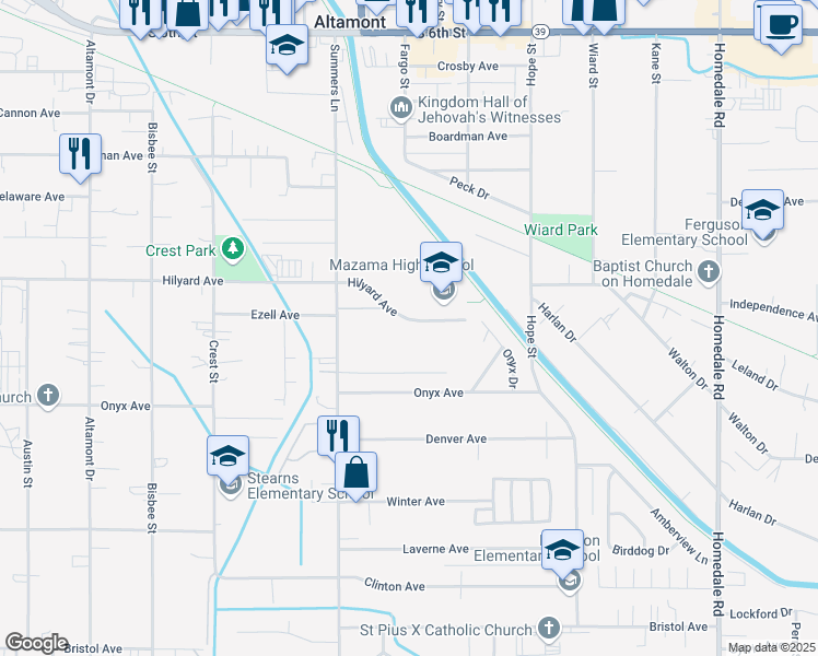 map of restaurants, bars, coffee shops, grocery stores, and more near 4309 Ezell Avenue in Klamath Falls
